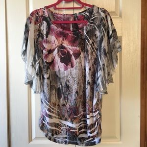 NWOT pattern top w/ flowy sleeve cinch sides 1X